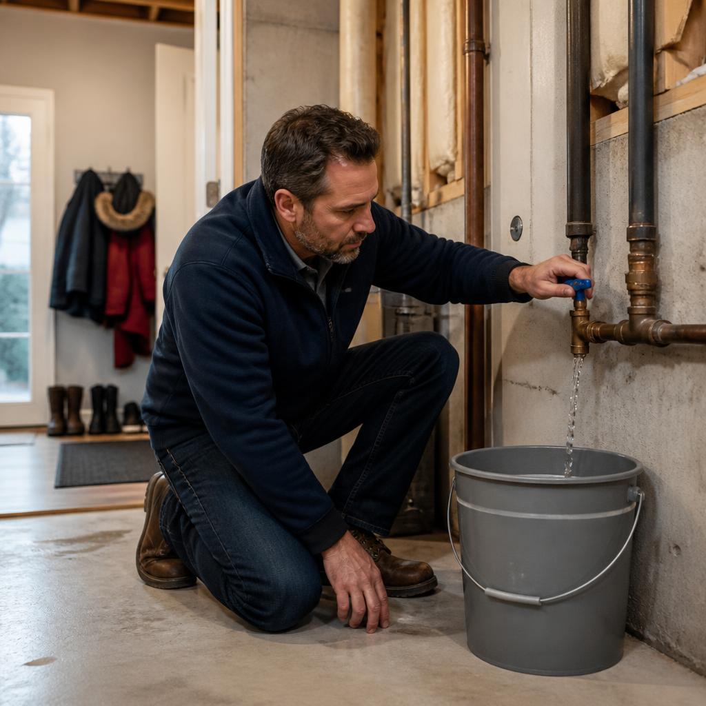Homeowner locating a water shutoff in a tidy Ottawa basement utility room